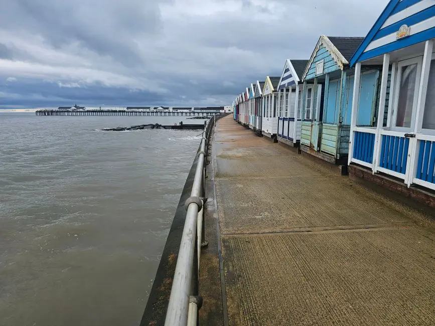 Exposed British seafront promenade of the kind at Blundellsands where salt air affects kitchen vents and external doors