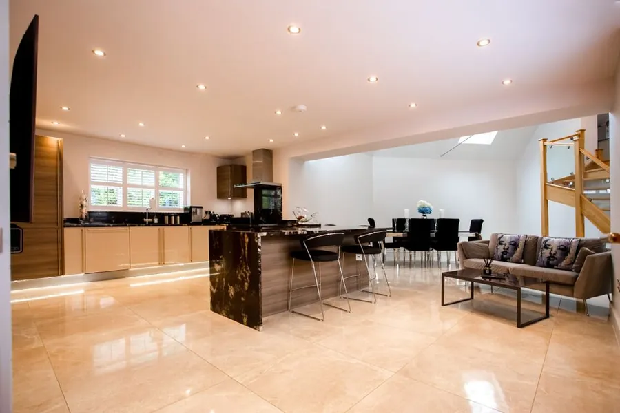 Large open plan kitchen and living space in a period villa of the type found in Blundellsands near Crosby