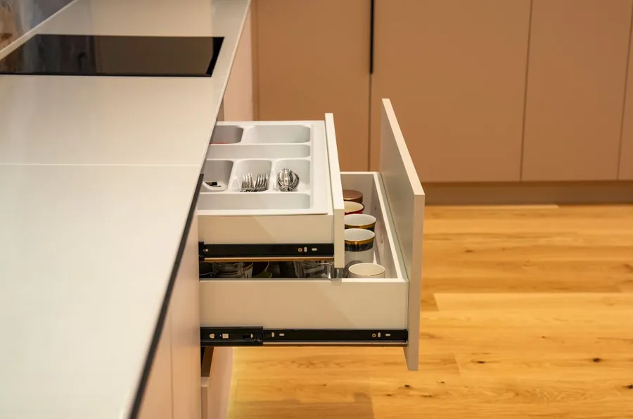 Push to open handleless kitchen drawer with cutlery insert in a Liverpool kitchen