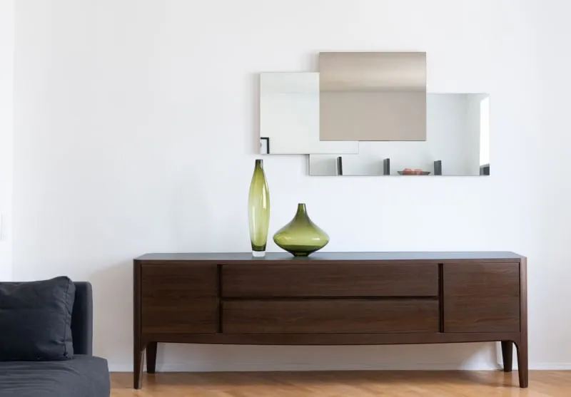 Bespoke wooden sideboard cabinet in a bright modern living room