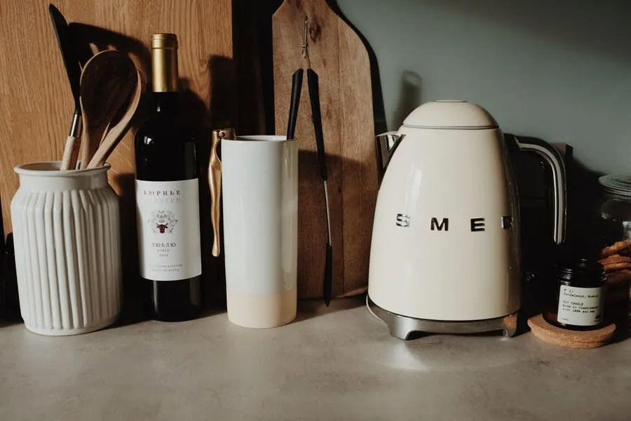 Kettle and kitchen accessories on a worktop in a Liverpool home