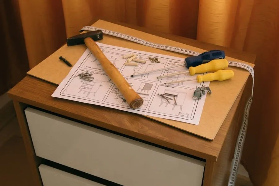 Tools and fixings laid out for a round of kitchen cabinet repairs and hardware swaps