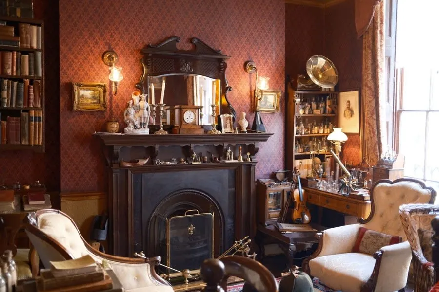Period Liverpool living room with an original fireplace and chimney breast alcoves