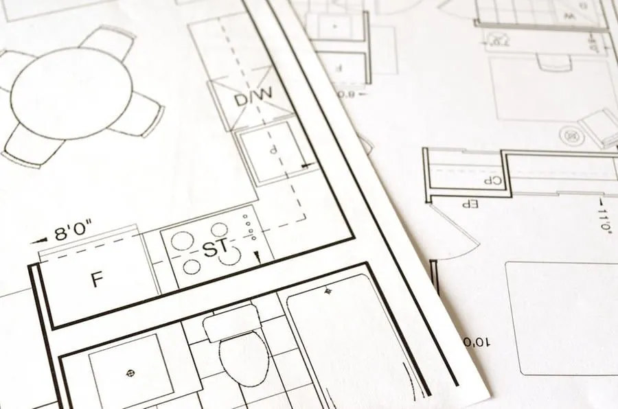 Kitchen floor plan drawing with measurements used to check a quote before ordering units