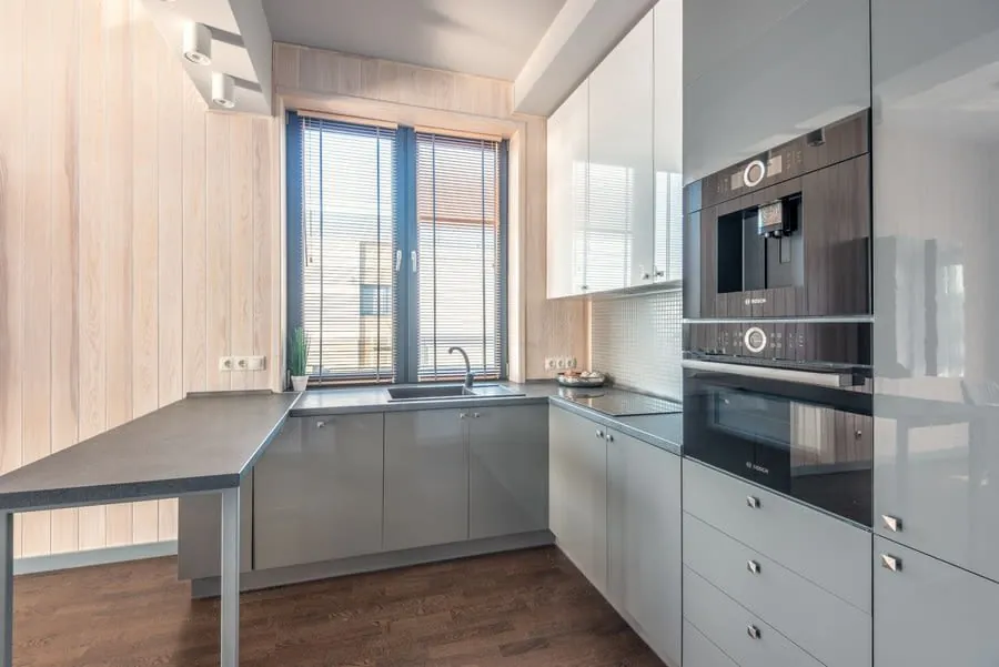 Fitted kitchen units and worktop in a Liverpool home